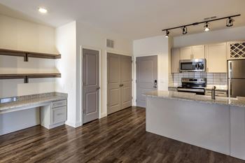 a kitchen and dining area